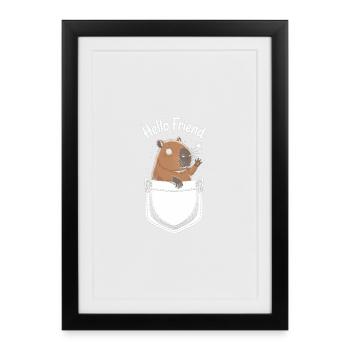 Motif ludique de capybara avec salutation - Affiche encadrée (27 × 37 cm) - noir - Devant