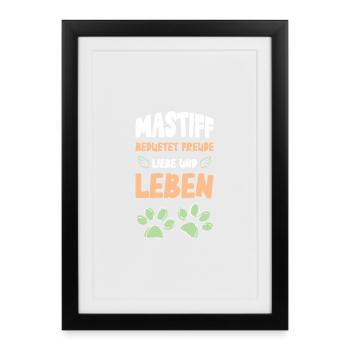 Motif de l’amour et de la vie du mastiff - Affiche encadrée (27 × 37 cm) - noir - Devant