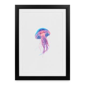 Méduse néon arc-en-ciel - Affiche encadrée (27 × 37 cm) - noir - Devant