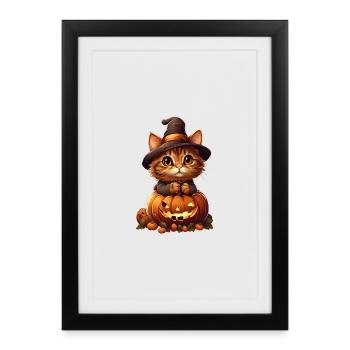 Chat d’Halloween - Affiche encadrée (27 × 37 cm) - noir - Devant
