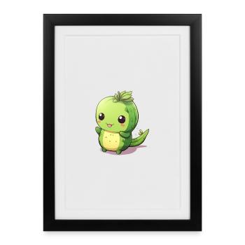 Süßer Kawaii Kaktus mit großen Augen - Gerahmtes Poster (27 × 37 cm) - Schwarz - Vorne