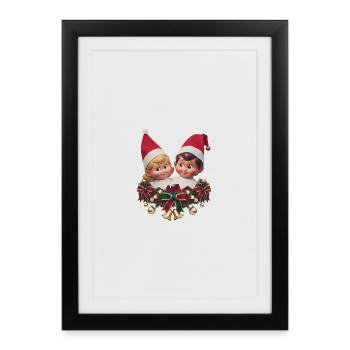 Cute and Festive Elf Duo Christmas Jumper - Framed poster (27 × 37 cm) - black - Front