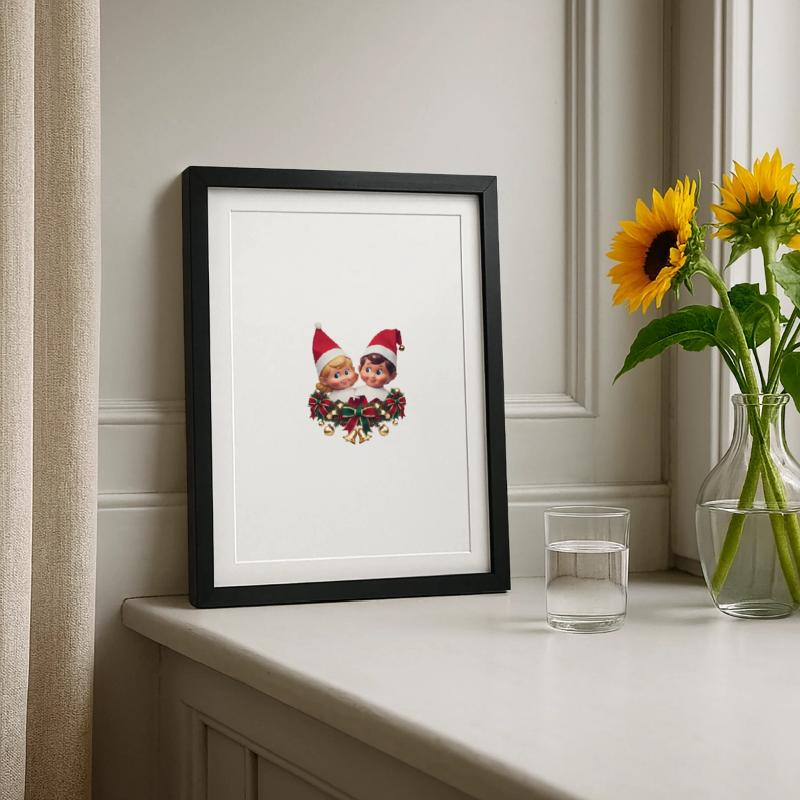 Pull de Noël mignon et festif Elf Duo Affiche encadrée (27 × 37 cm)