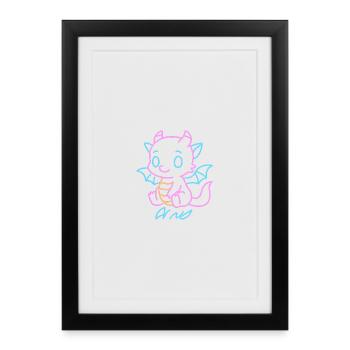 Neon Rainboat Dragon in Neon Lines - Framed poster (27 × 37 cm) - black - Front