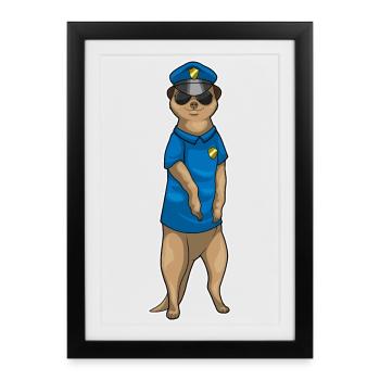 Policier Suricate Police des Lunettes de Soleil - Affiche encadrée (27 × 37 cm) - noir - Devant