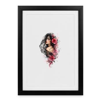 Woman with black veil and flowers - Framed poster (27 × 37 cm) - black - Front