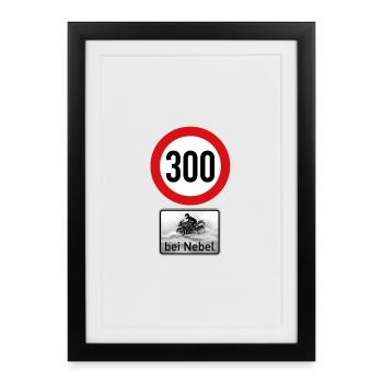 Tempolimit: 300 km/h bei Nebel (Biker Humor) - Gerahmtes Poster (27 × 37 cm) - Schwarz - Vorne