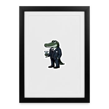 Gator im Anzug: Business-Cocktail - Gerahmtes Poster (27 × 37 cm) - Schwarz - Vorne