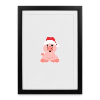 cute piggy in a Santa hat - Framed poster (27 × 37 cm) - black - Front
