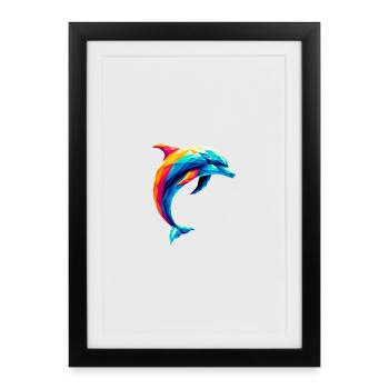 Ein bunter Delfin im Polygon-Stil - Gerahmtes Poster (27 × 37 cm) - Schwarz - Vorne