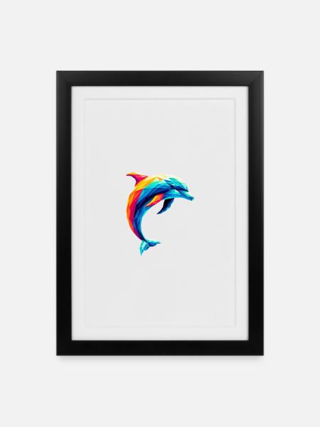 A colorful dolphin in polygon style - Framed poster (27 × 37 cm) - black