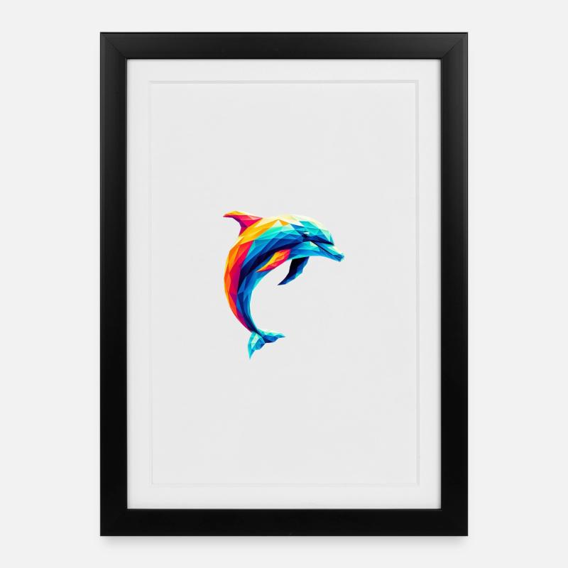 A colorful dolphin in polygon style - Framed poster (27 × 37 cm) - black