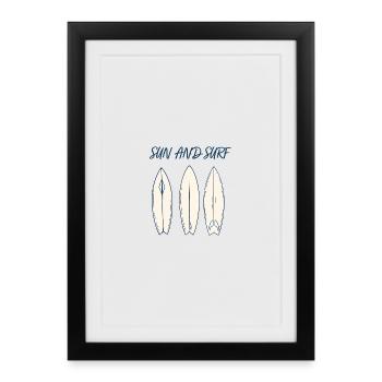 Sun and Surf Vintage Surfboard Beach Design - Framed poster (27 × 37 cm) - black - Front