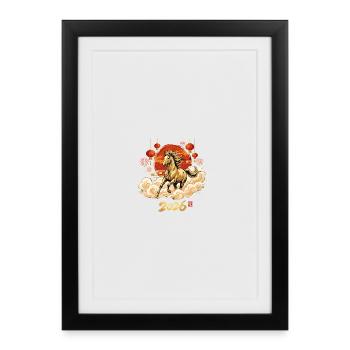 Gold Horse 2026 Chinese New Year Lunar Year Part - Framed poster (27 × 37 cm) - black - Front