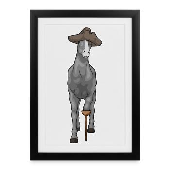 Cheval Pirate Jambe de bois - Affiche encadrée (27 × 37 cm) - noir - Devant