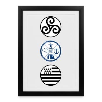 Bretagne et ses symboles. Triskell. Drapeau Breton - Affiche encadrée (27 × 37 cm) - noir - Devant