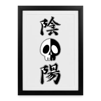 Crâne yin et yang - Affiche encadrée (27 × 37 cm) - noir - Devant