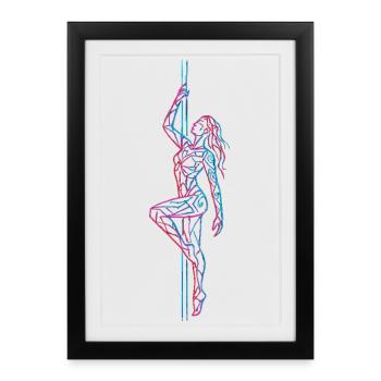 Art en ligne de pole dance : femme tatouée abstraite - Affiche encadrée (27 × 37 cm) - noir - Devant