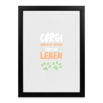Corgi Joy Love Life - Framed poster (27 × 37 cm) - black - Front