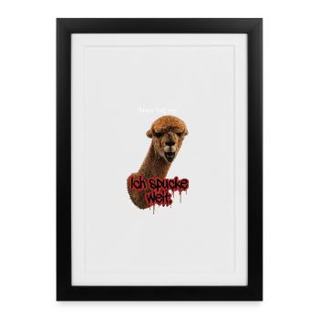Alpaka "Ich spucke weit" - Gerahmtes Poster (27 × 37 cm) - Schwarz - Vorne