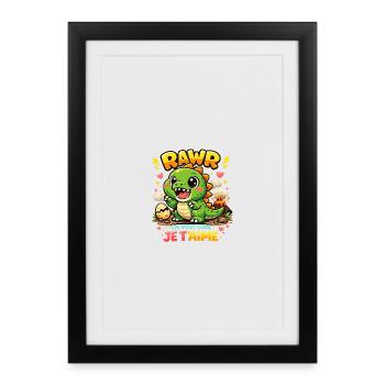 Rawr Je T'aime Dinosaure Kawaii - Affiche encadrée (27 × 37 cm) - noir - Devant