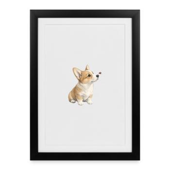 Corgi Dog Motif with Ladybug Gift - Framed poster (27 × 37 cm) - black - Front