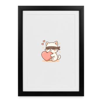 Kawaii Love Bandit – Chat Chibi Voleur de Cœurs - Affiche encadrée (27 × 37 cm) - noir - Devant
