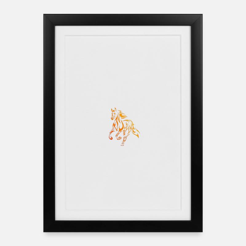 Flammenpferd Linienkunst - Gerahmtes Poster (27 × 37 cm) - Schwarz