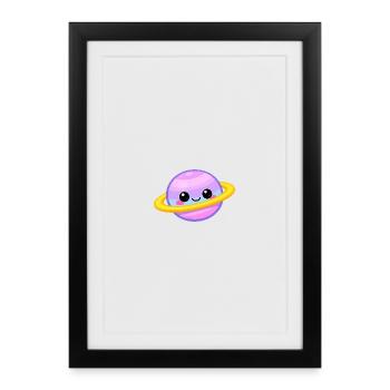 Pastel Kawaii Planet with Ringed Smile - Framed poster (27 × 37 cm) - black - Front