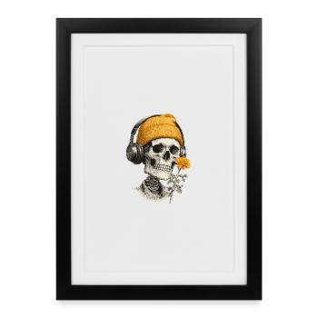 Crâne avec capuchon jaune et casque - Affiche encadrée (27 × 37 cm) - noir - Devant