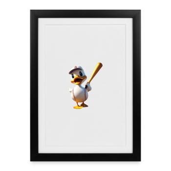 Dessin animé de baseball batteur de canard - Affiche encadrée (27 × 37 cm) - noir - Devant