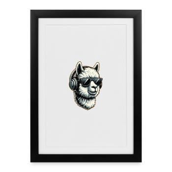 Alpaca llama with headphones and sunglasses - Framed poster (27 × 37 cm) - black - Front