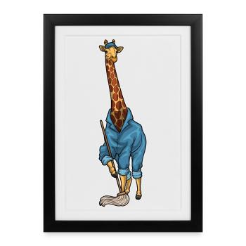 Giraffe Cleaner Mop - Framed poster (27 × 37 cm) - black - Front