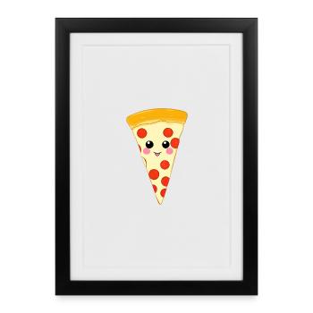 Illustration de la part de pizza Kawaii - Affiche encadrée (27 × 37 cm) - noir - Devant