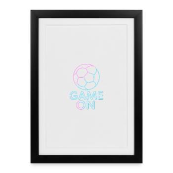 Logo de football néon pour les joueurs - Affiche encadrée (27 × 37 cm) - noir - Devant