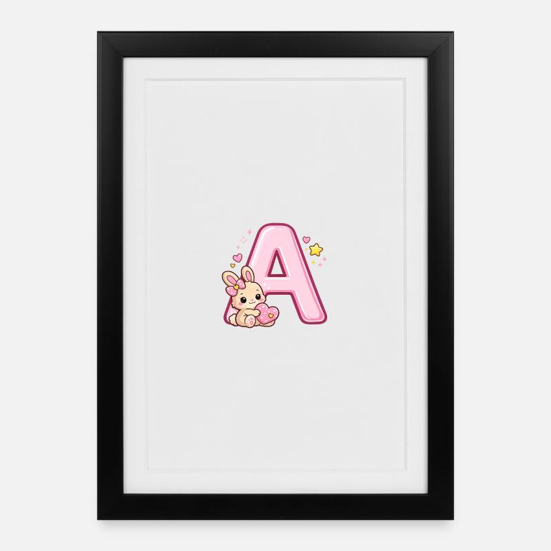 A avec Cœur de Lapin - Affiche encadrée (27 × 37 cm) - noir