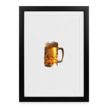 Une bière fraîche dans une chope de bière - Affiche encadrée (27 × 37 cm) - noir - Devant