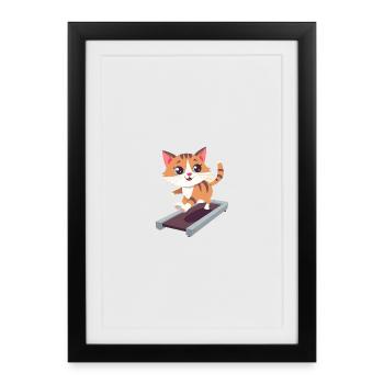 Chat, Tapis roulant, Sports, Salle de sport, Fitness - Affiche encadrée (27 × 37 cm) - noir - Devant