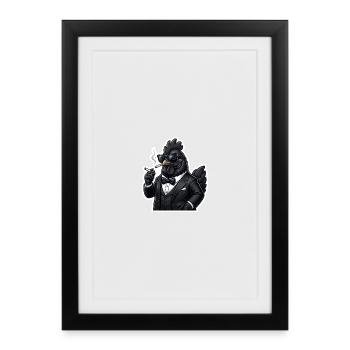Poulet au cigare en smoking - Affiche encadrée (27 × 37 cm) - noir - Devant