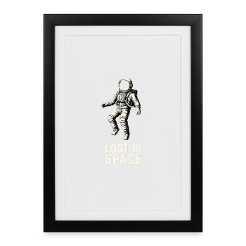 Astronaut Lost in Space – Weltraum Retro Design - Gerahmtes Poster (27 × 37 cm) - Schwarz - Vorne