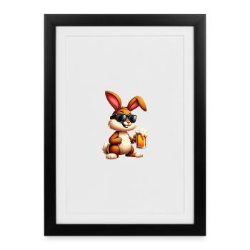Osterhase mit einem Bier - Gerahmtes Poster (27 × 37 cm) - Schwarz - Vorne