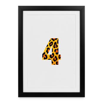 Leopard Print Numeral 4 Fire Orange - Framed poster (27 × 37 cm) - black - Front
