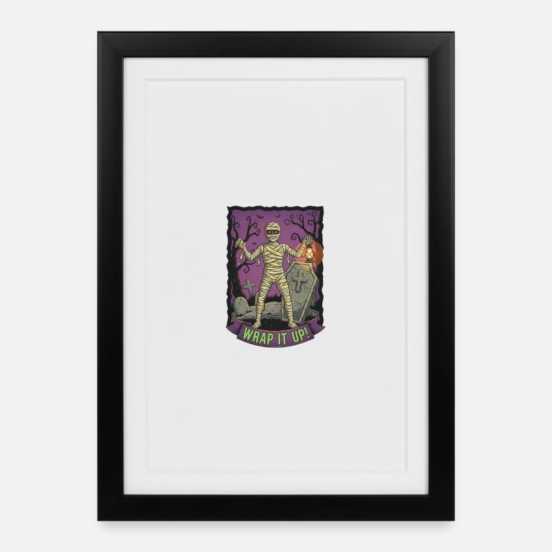 Mumie mit Laterne auf dem Friedhof - Gerahmtes Poster (27 × 37 cm) - Schwarz