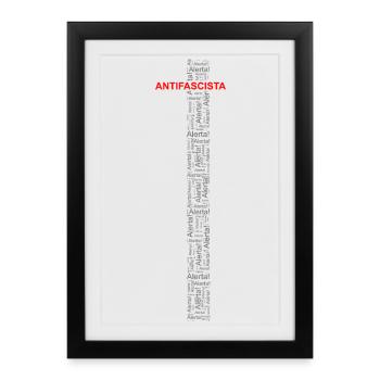 Alerte! Antifasciste ! - Art des mots rouge/gris - Affiche encadrée (27 × 37 cm) - noir - Devant