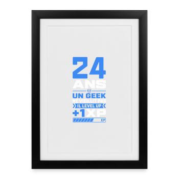24 Ans Humour Geek 24 Ans Anniversaire Gamer - Affiche encadrée (27 × 37 cm) - noir - Devant