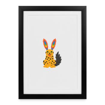 Guépard exotique fantastique avec oreilles en plumes arc-en-ciel - Affiche encadrée (27 × 37 cm) - noir - Devant