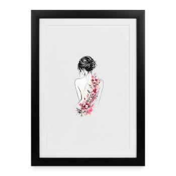 La femme est de retour avec la ligne de fleurs - Affiche encadrée (27 × 37 cm) - noir - Devant