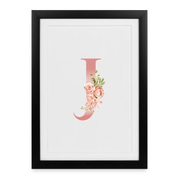 Monogramme J florale aquarelle - Affiche encadrée (27 × 37 cm) - noir - Devant