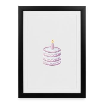 Pastel Birthday Cake with Candle - Framed poster (27 × 37 cm) - black - Front