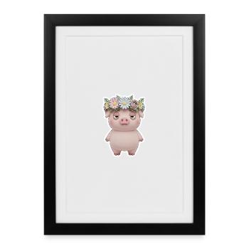 Annoyed Pig with Floral Wreath Statement - Framed poster (27 × 37 cm) - black - Front